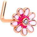 20G 7mm Clear Gem Rose Gold Tone Pink Flower L Shaped Nose Ring