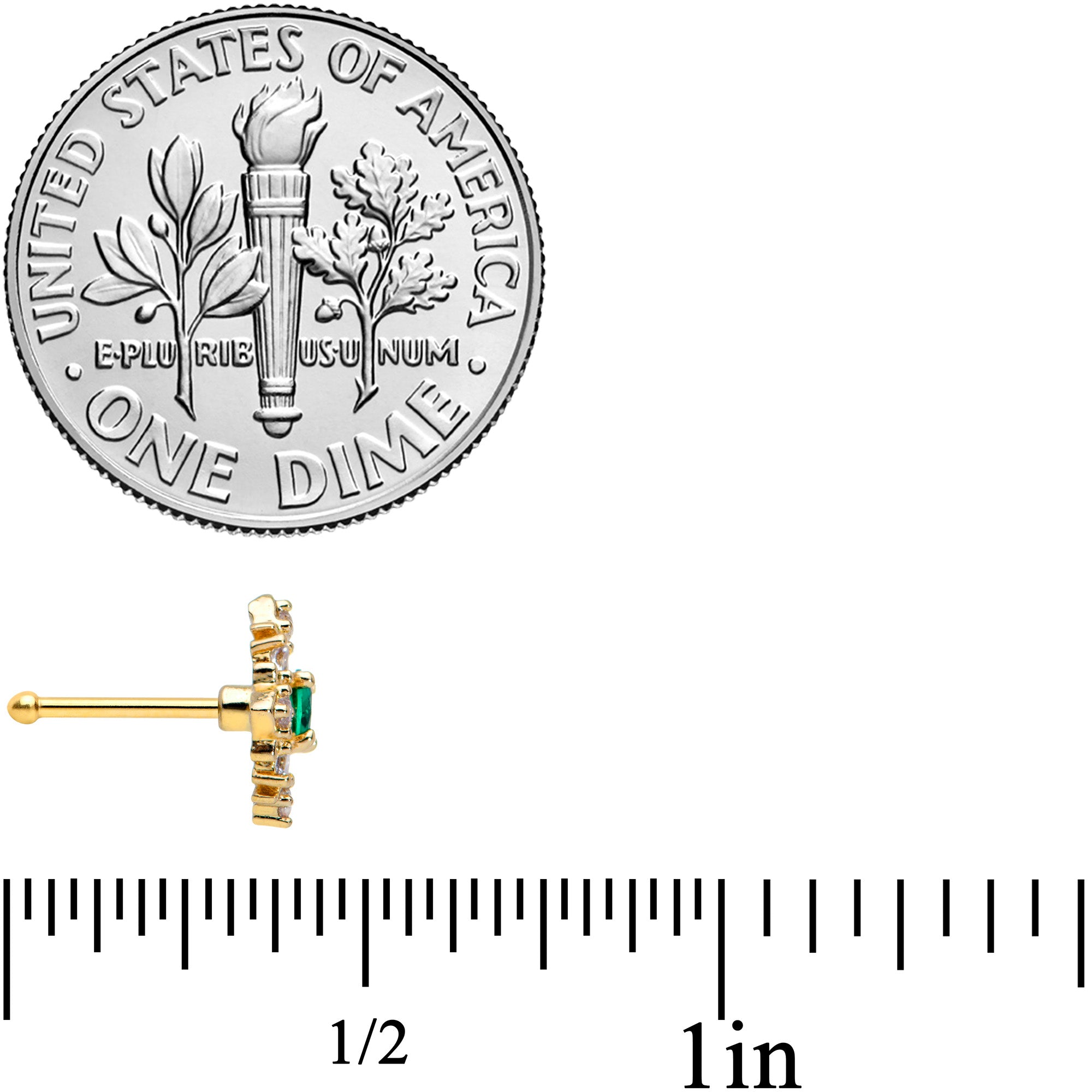 20G 5/16 Clear Green Gem Gold Tone Art Deco Nose Bone