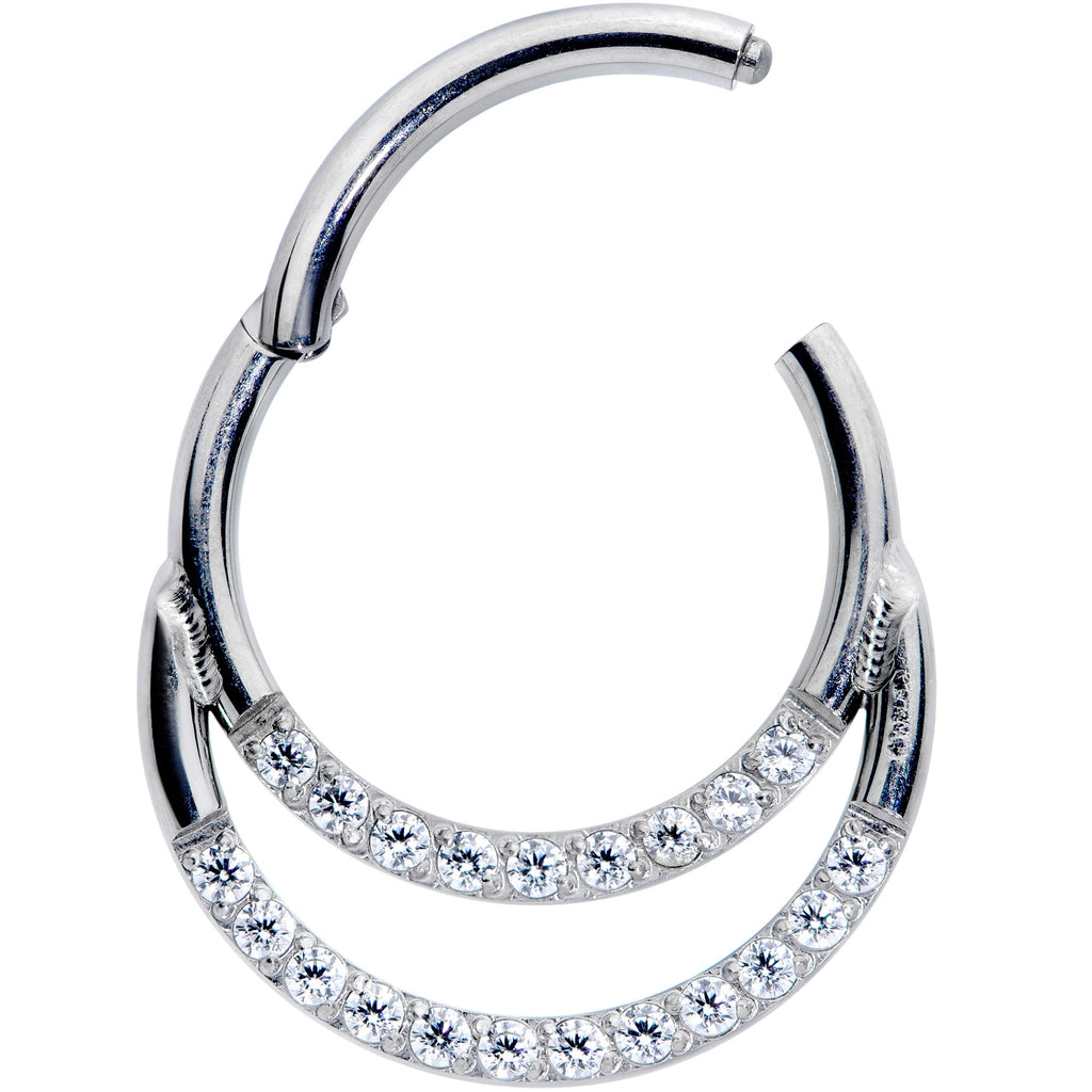 16G 3/8 Clear CZ Gem G23 Titanium Double Row Cartilage Clicker