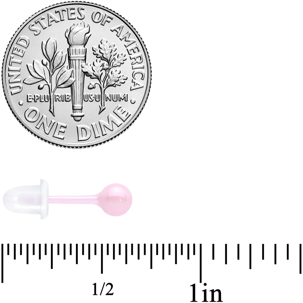 4mm Pink Ceramic Ball Stud Earrings 18G