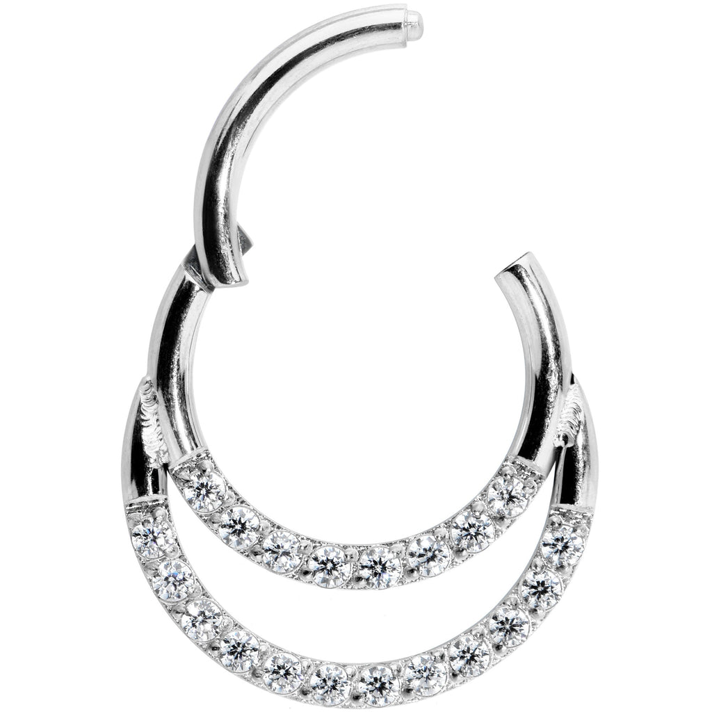 16G 5/16 Clear CZ Gem Double Row Hinged Segment Ring