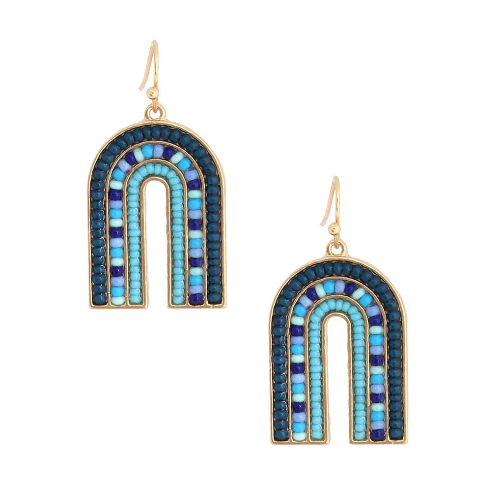 Drop Earrings Arched Blue Bead Stylish Statement Jewelry
