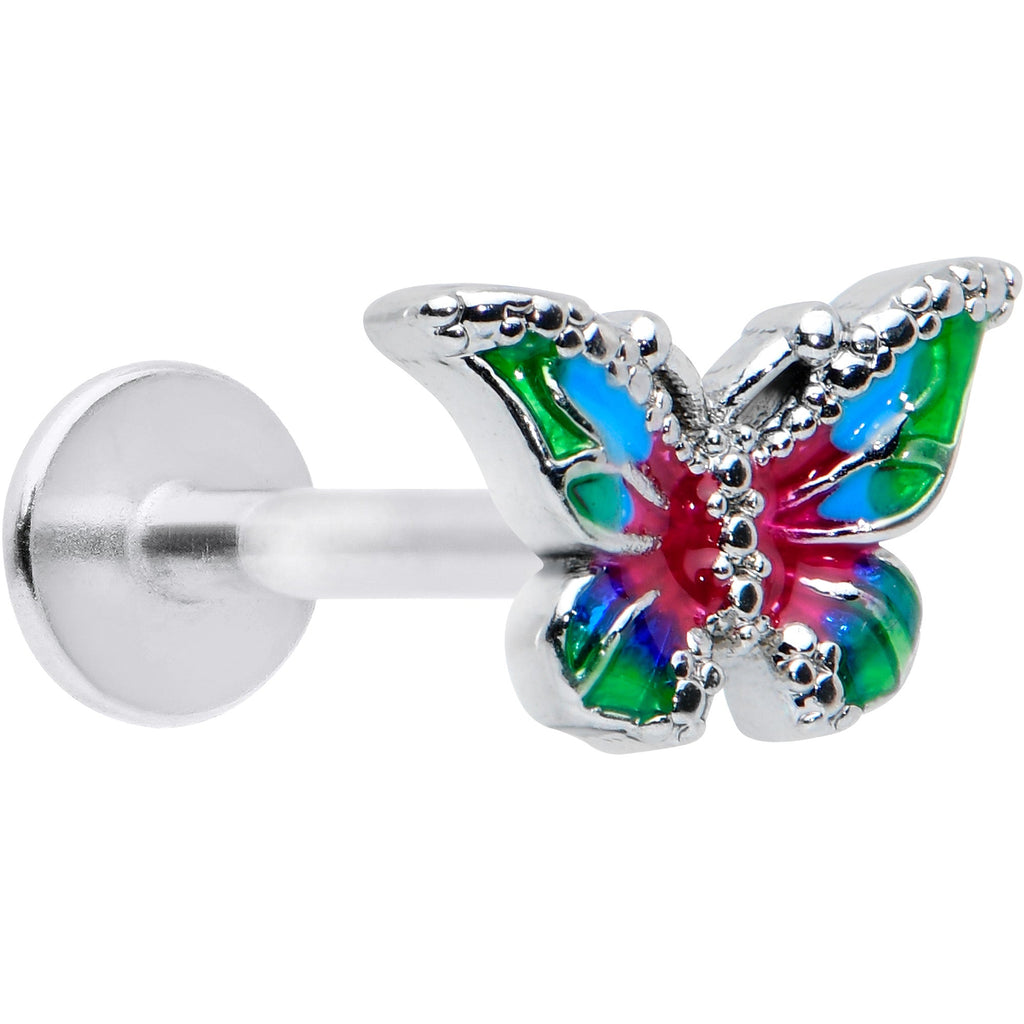 16G 5/16 Bright Beauty Textured Butterfly Labret Monroe Tragus