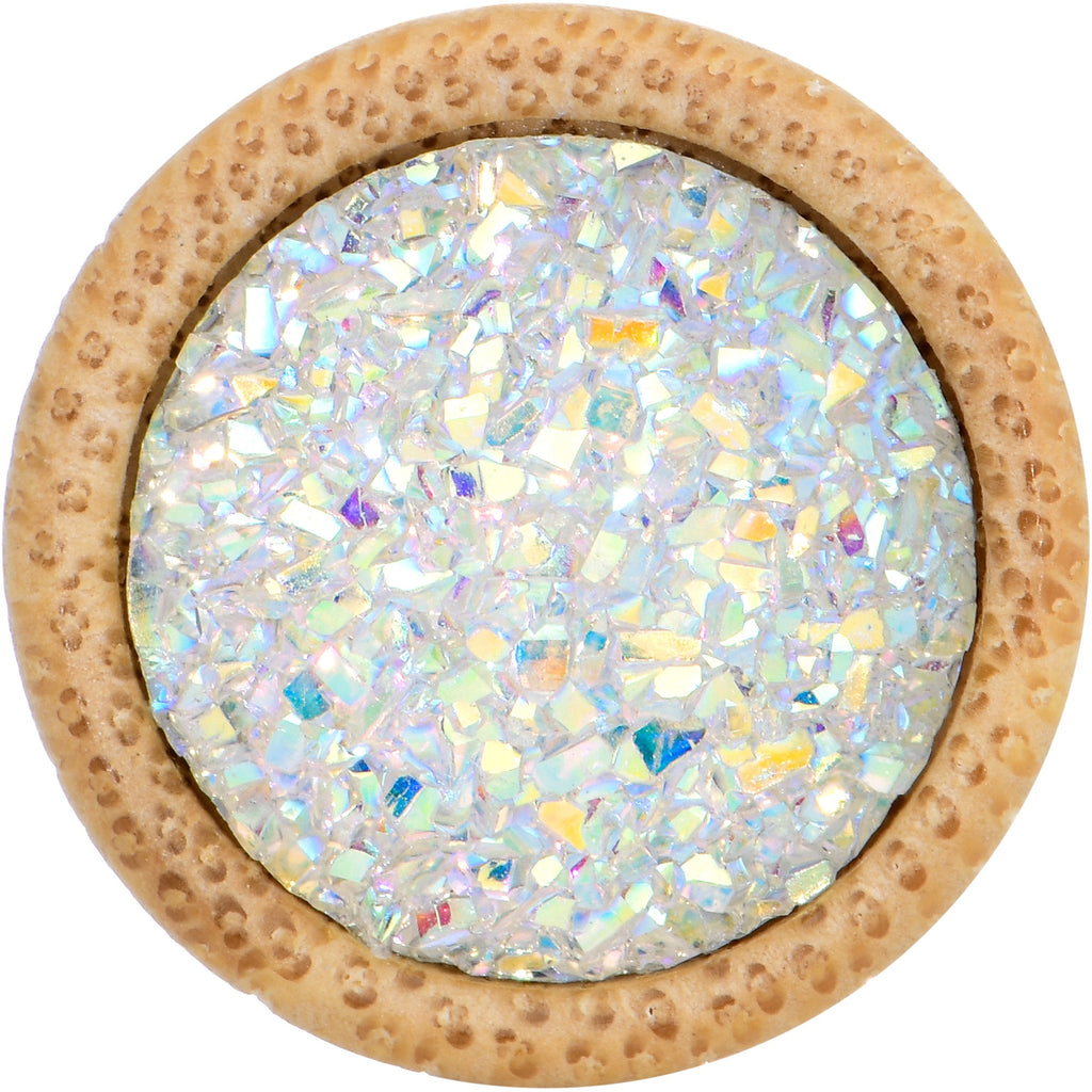 5/8 White Druzy Stone Wood Saddle Plug Set
