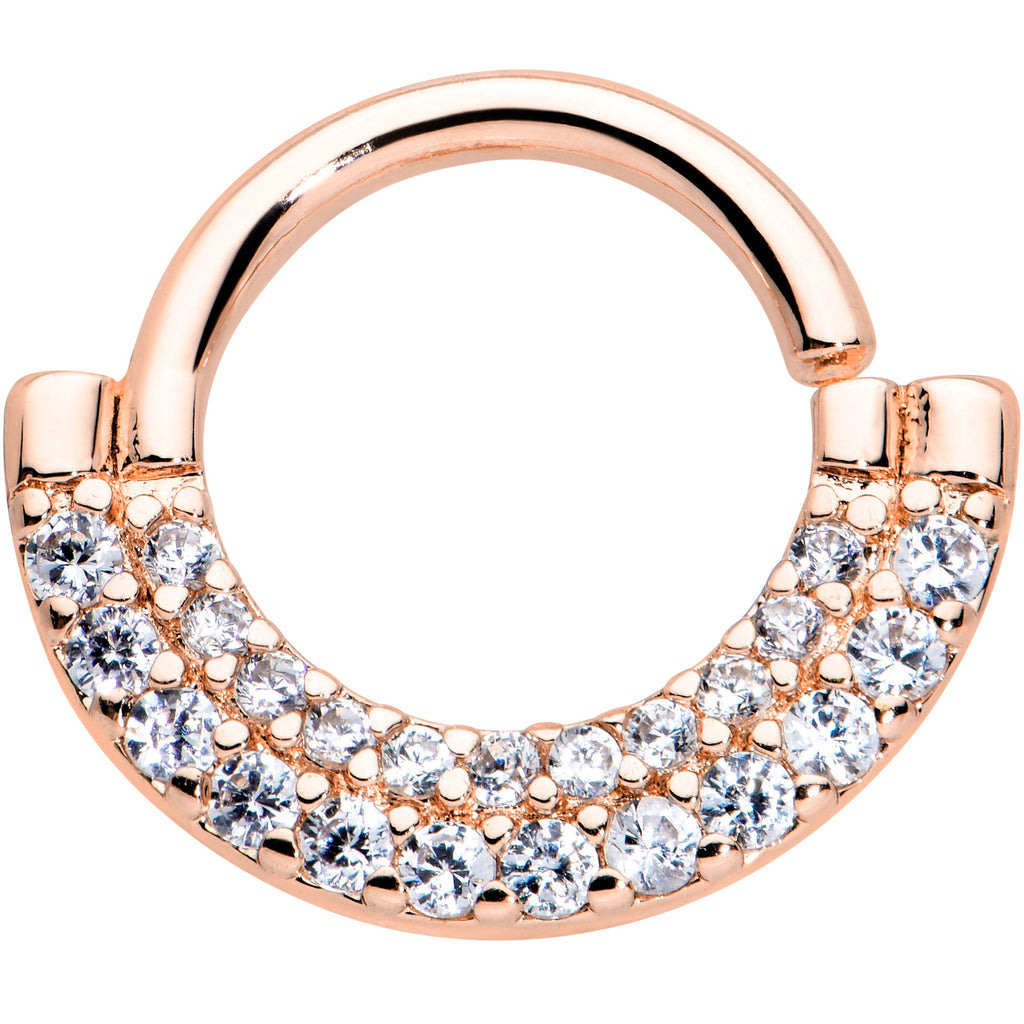 16G 5/16 Clear CZ Gem Rose Gold Tone Double Drama Closure Ring