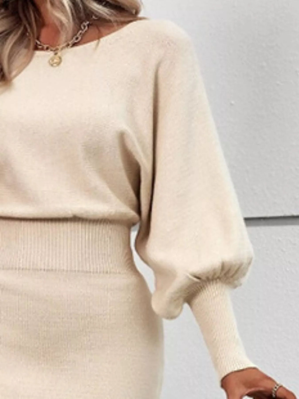 Lantern Sleeve Bodycon Sweater Dress
