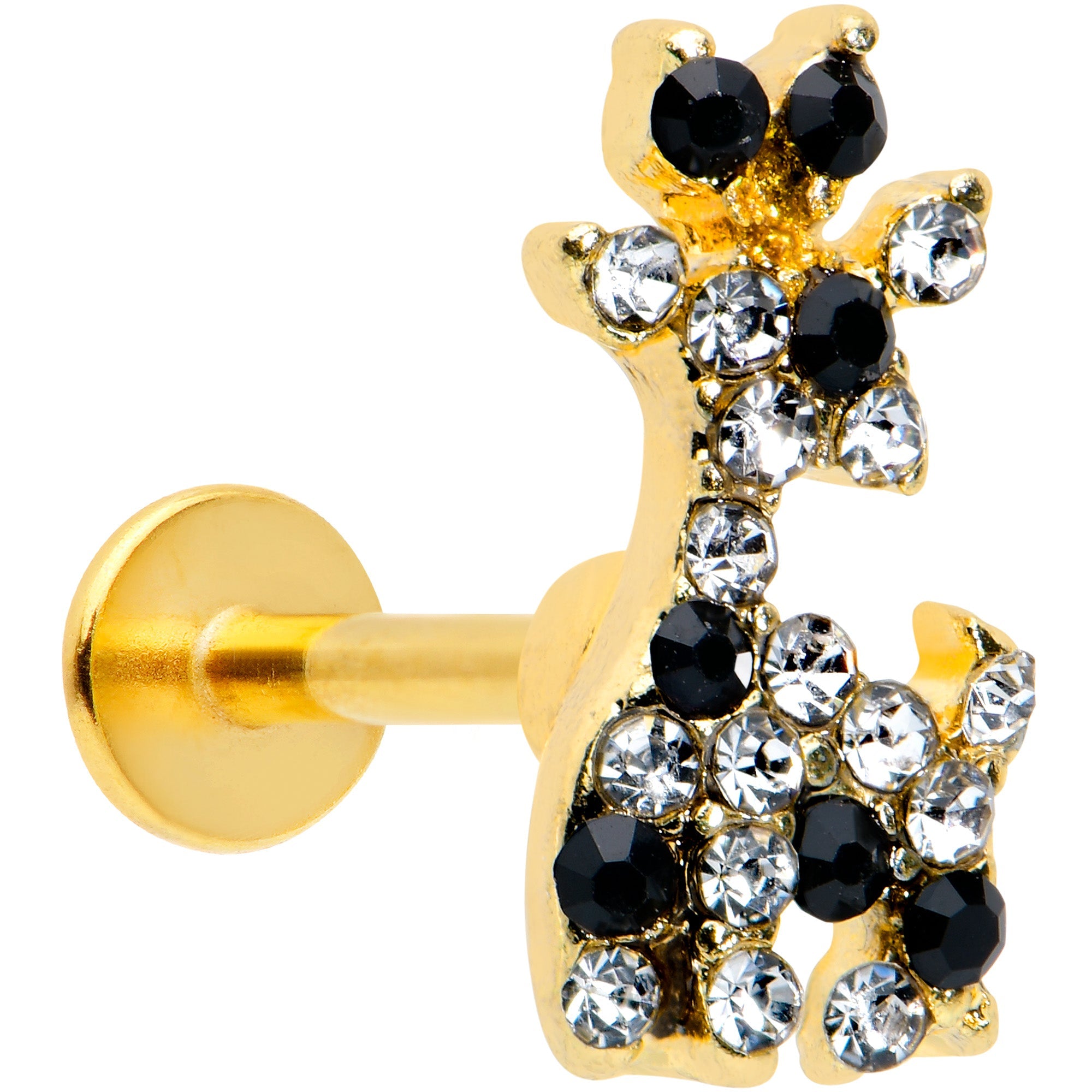 16G 5/16 Black Gem Gold Tone Decadent Deer Labret Monroe Tragus