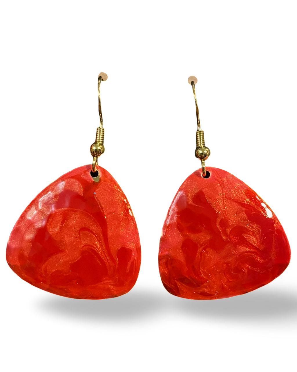Red & Pink Marble Guitar Pick Lures of Love Earrings