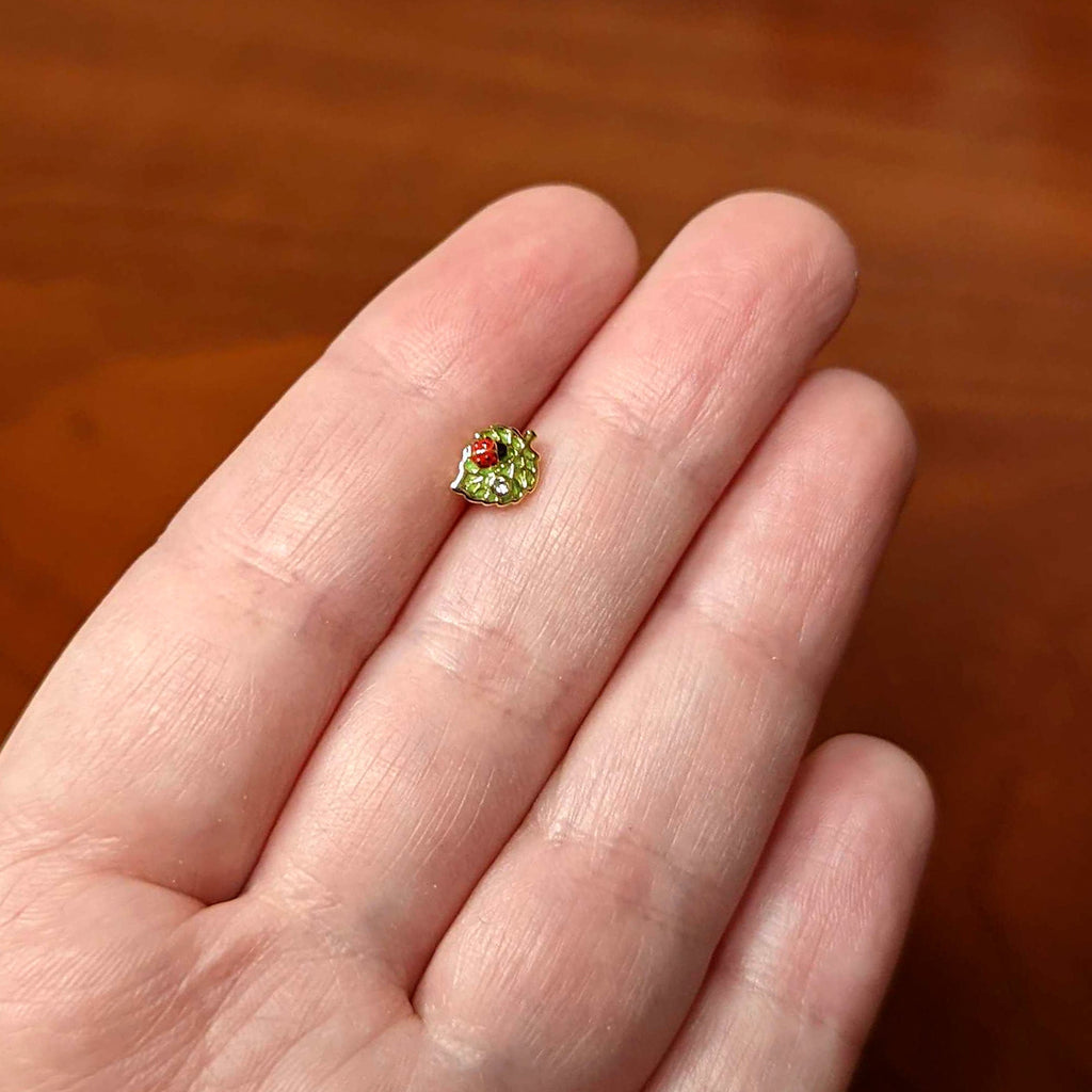 16G 5/16 Clear Gem Gold Tone Leafy Ladybug Labret Monroe Tragus