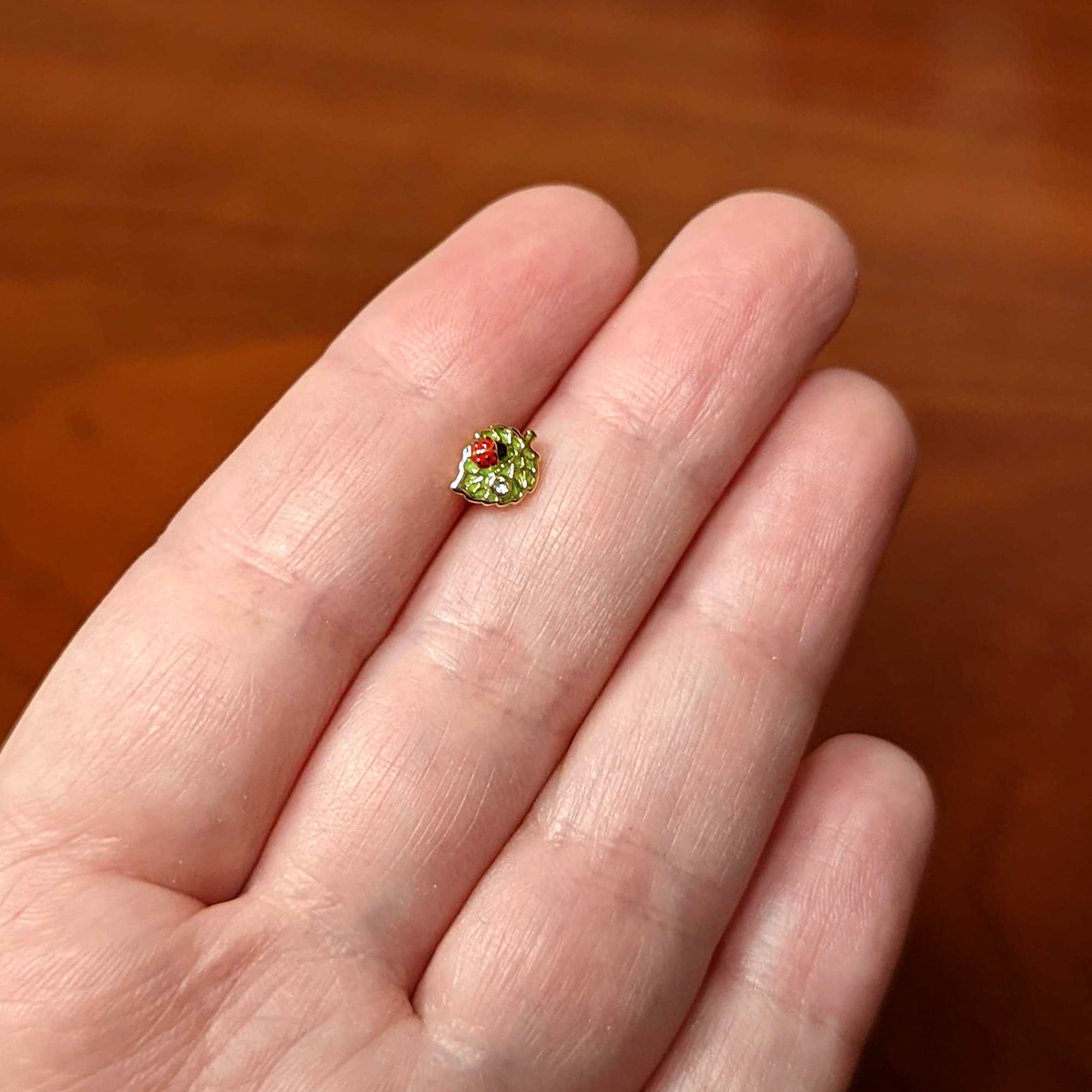16G 5/16 Clear Gem Gold Tone Leafy Ladybug Labret Monroe Tragus
