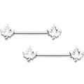 14G 9/16 Autumn White Maple Leaf Barbell Nipple Ring Set