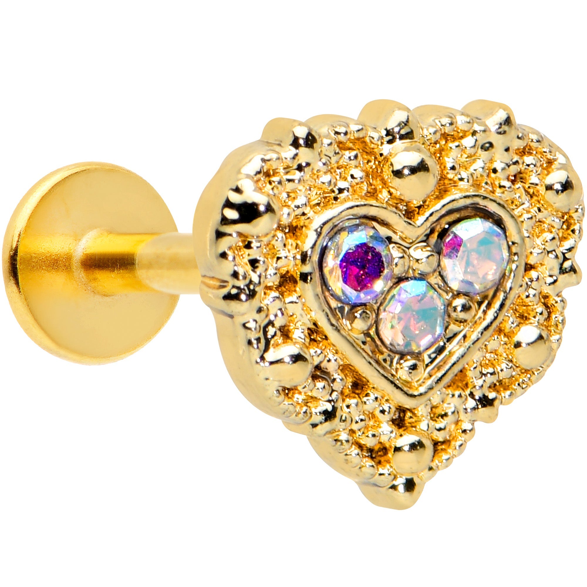 16G 5/16 Aurora Gem Gold Tone Baroque Heart Labret Monroe Tragus
