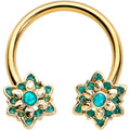 16G 3/8 Gold Tone Blue Orb Snowflake End Horseshoe Curved Barbell