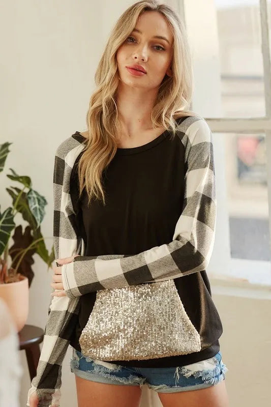 French Terry Top with Sequins Kangaroo Pocket