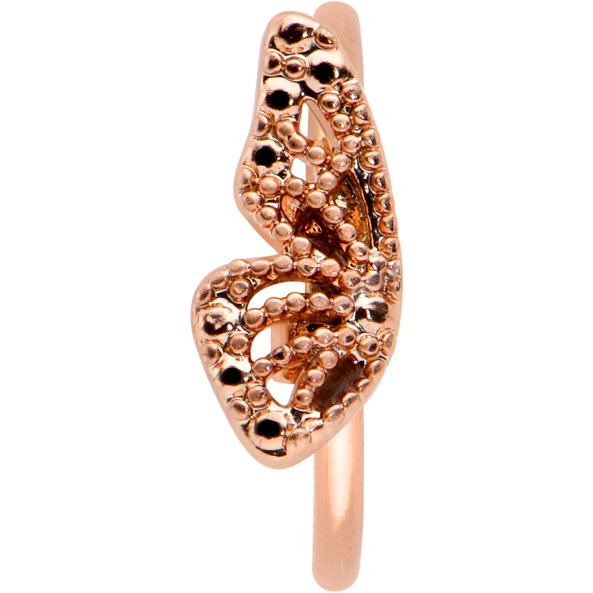 20G 5/16 Rose Gold Tone Textured Butterfly Wing Nose Hoop