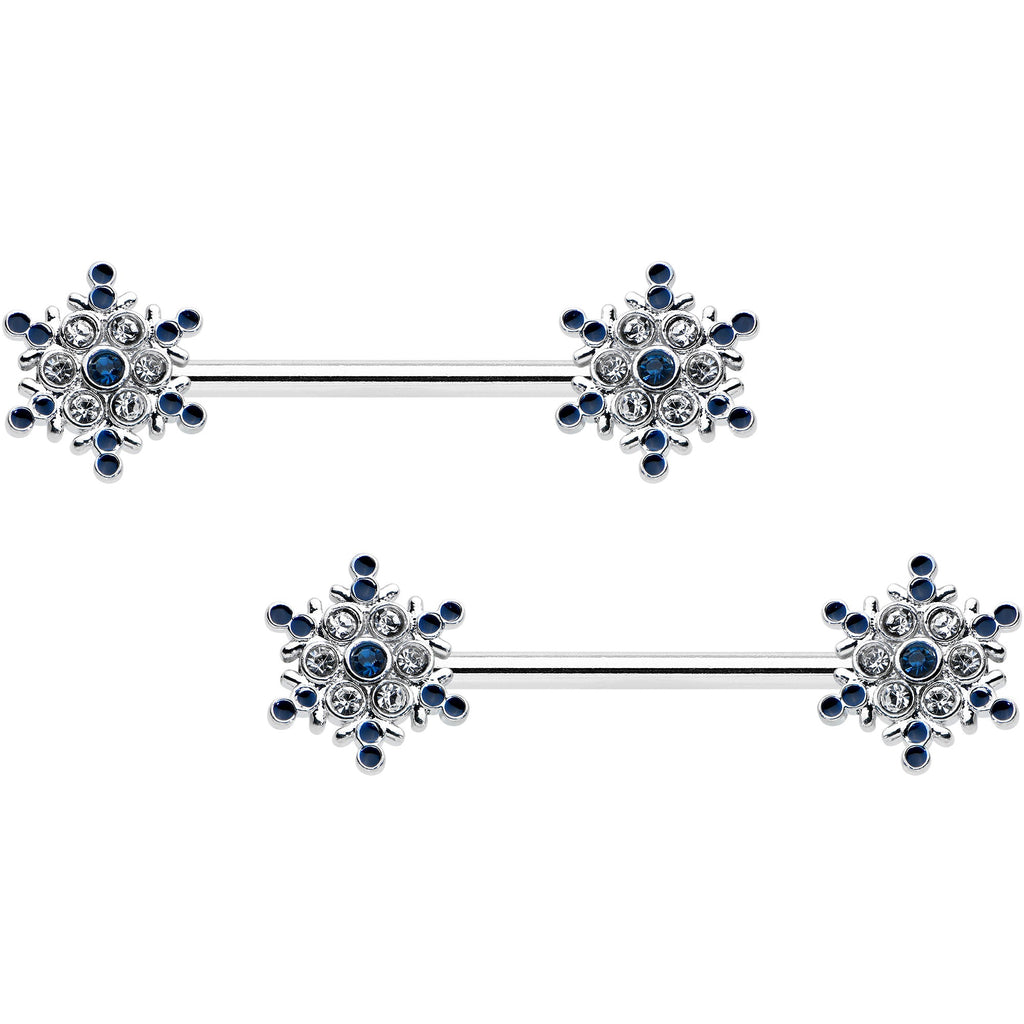 14G 9/16 Blue Gem Festive Snowflake Christmas Nipple Ring Set