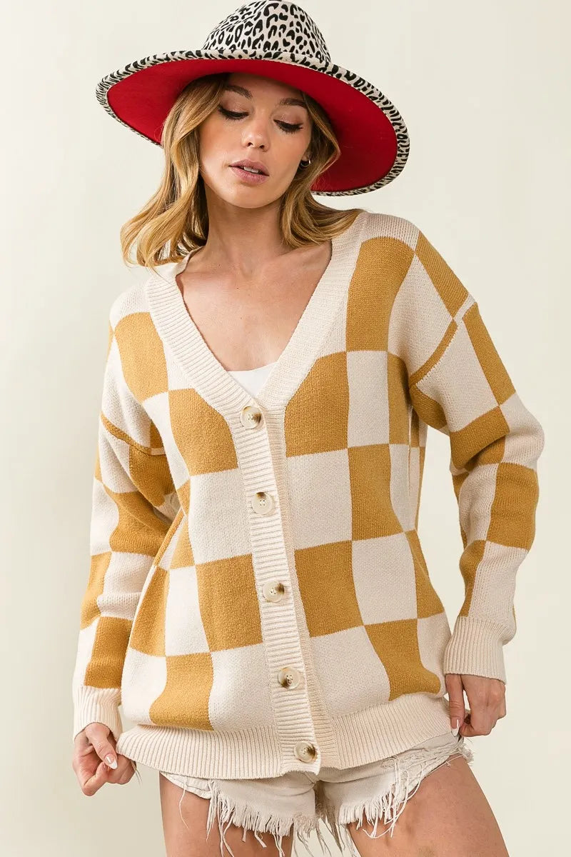 BiBi Checked V-neck Cardigan