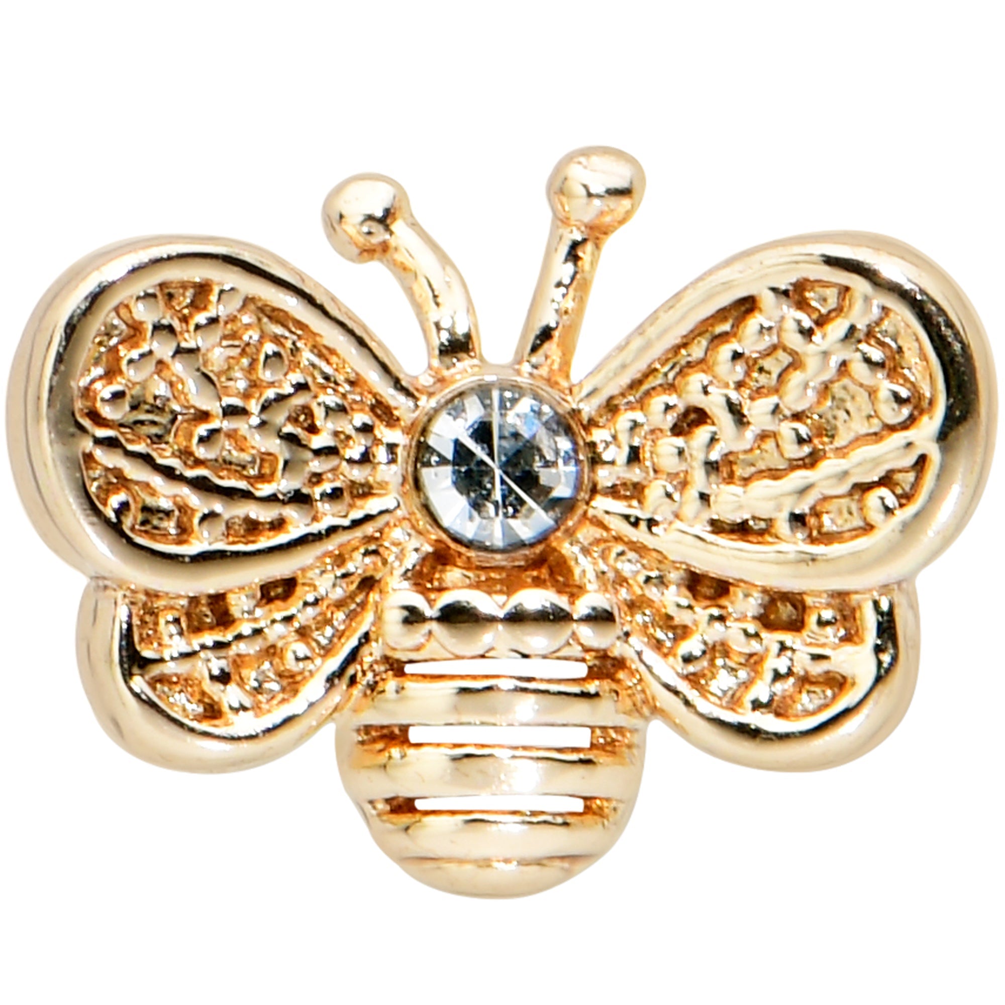 20G 1/4 Clear Gem Gold Tone Beauty Bee Nose Bone