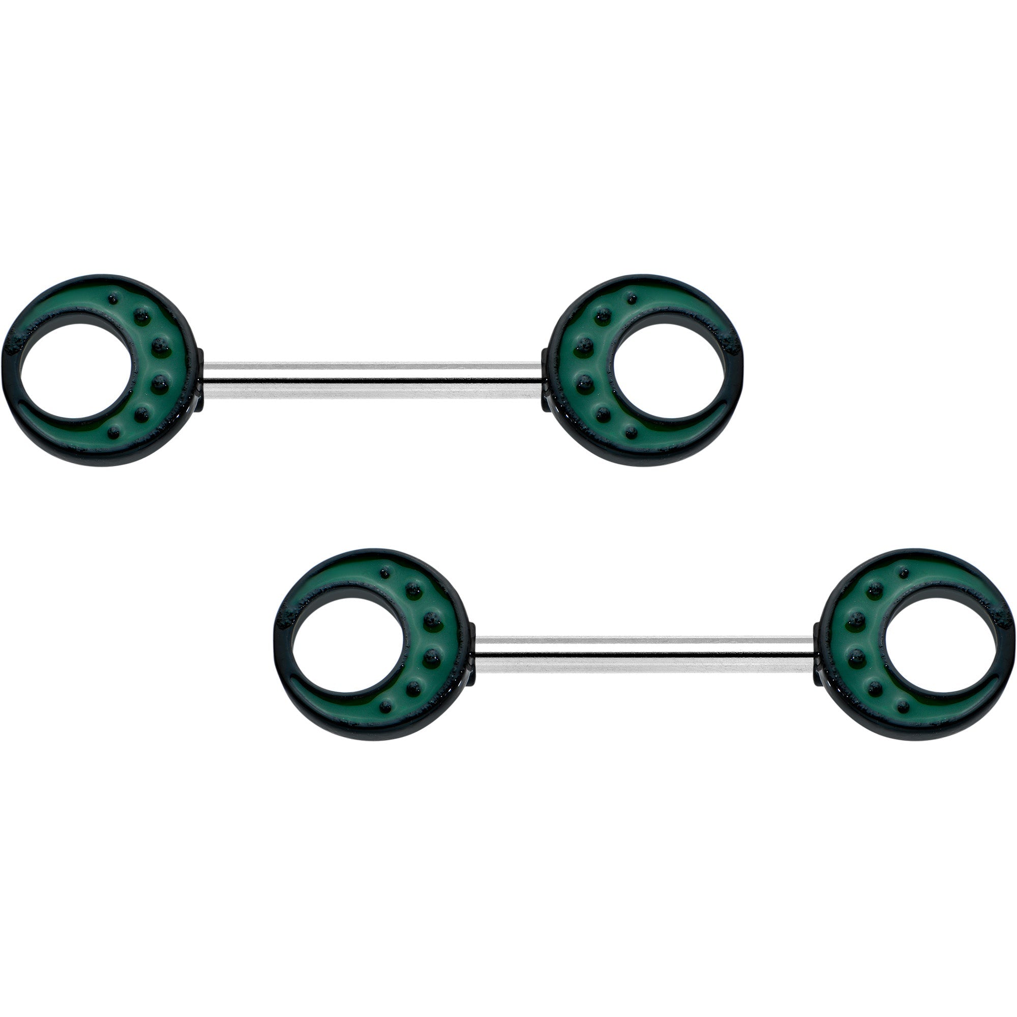 14G 9/16 Deep Green Moon Glow in the Dark Barbell Nipple Ring Set