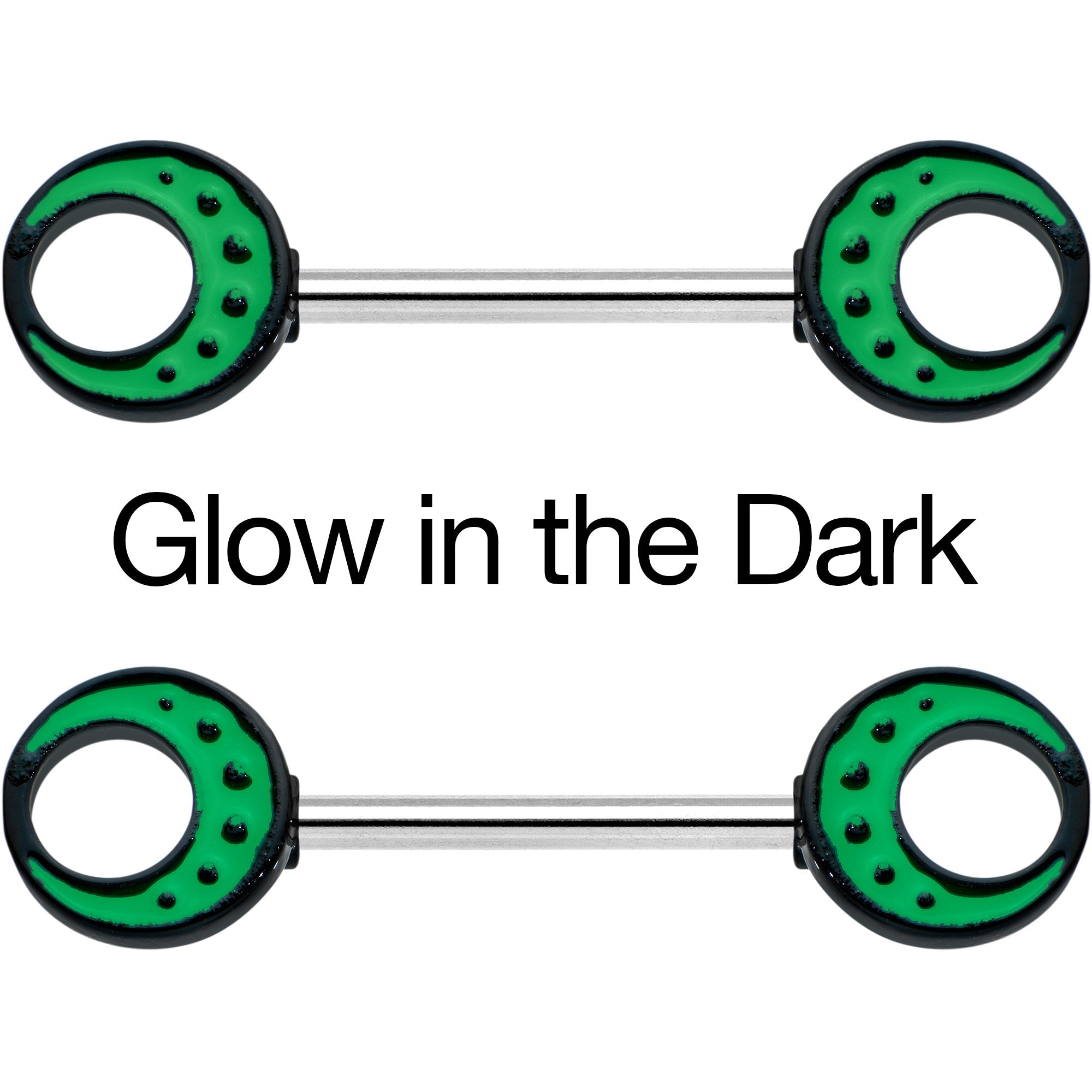 14G 9/16 Deep Green Moon Glow in the Dark Barbell Nipple Ring Set