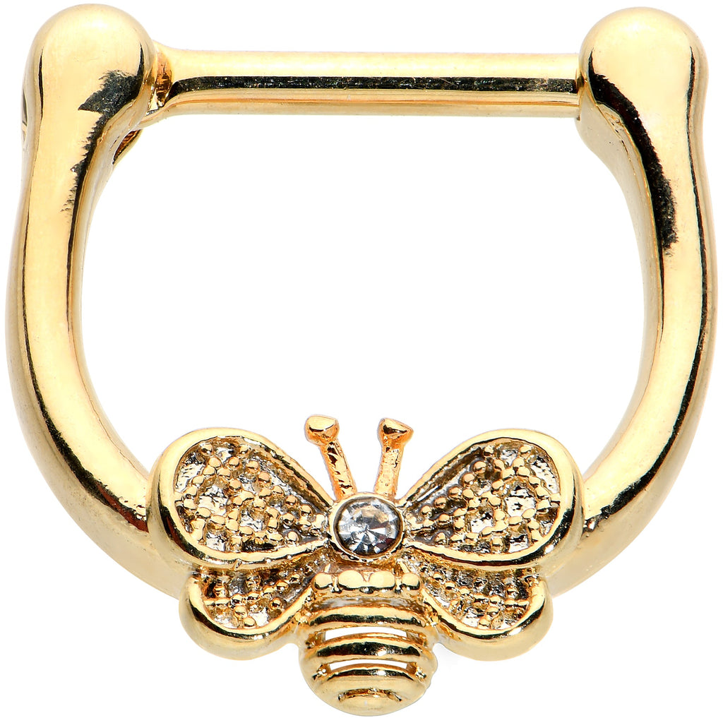 16G 5/16 Clear Gem Gold Tone Beauty Bee Cartilage Clicker