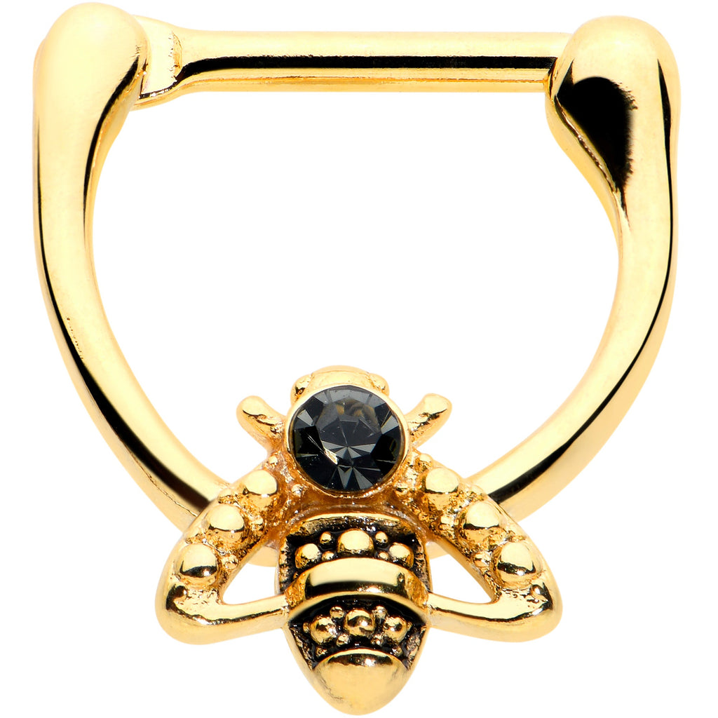 16G 5/16 Black Gem Gold Tone Angular Bee Cartilage Clicker