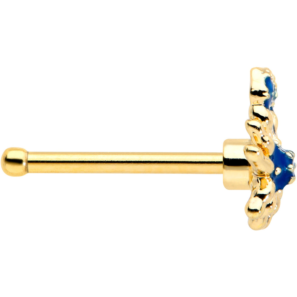 20G 1/4 Black Gem Gold Tone Blue Crab Nautical Nose Bone
