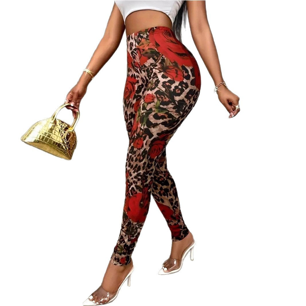 Women Floral Print Stretchy Waist Plus Size Leggings
