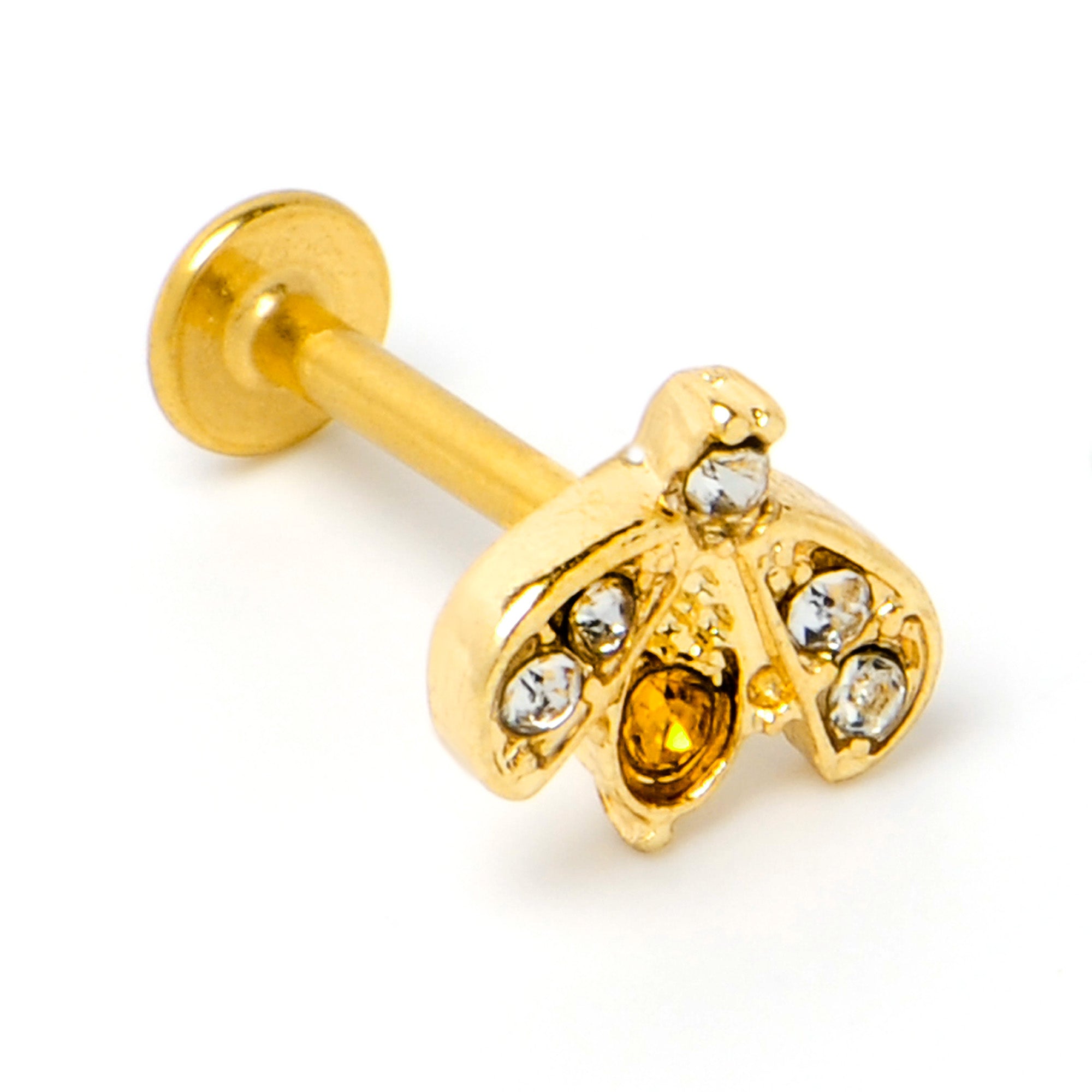 16G 5/16 Yellow Gem Gold Tone Fashion Winged Bug Labret Monroe Tragus