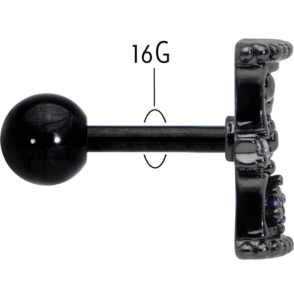 16G 1/4 Purple Gem Black Gothic Hourglass Cartilage Tragus Earring