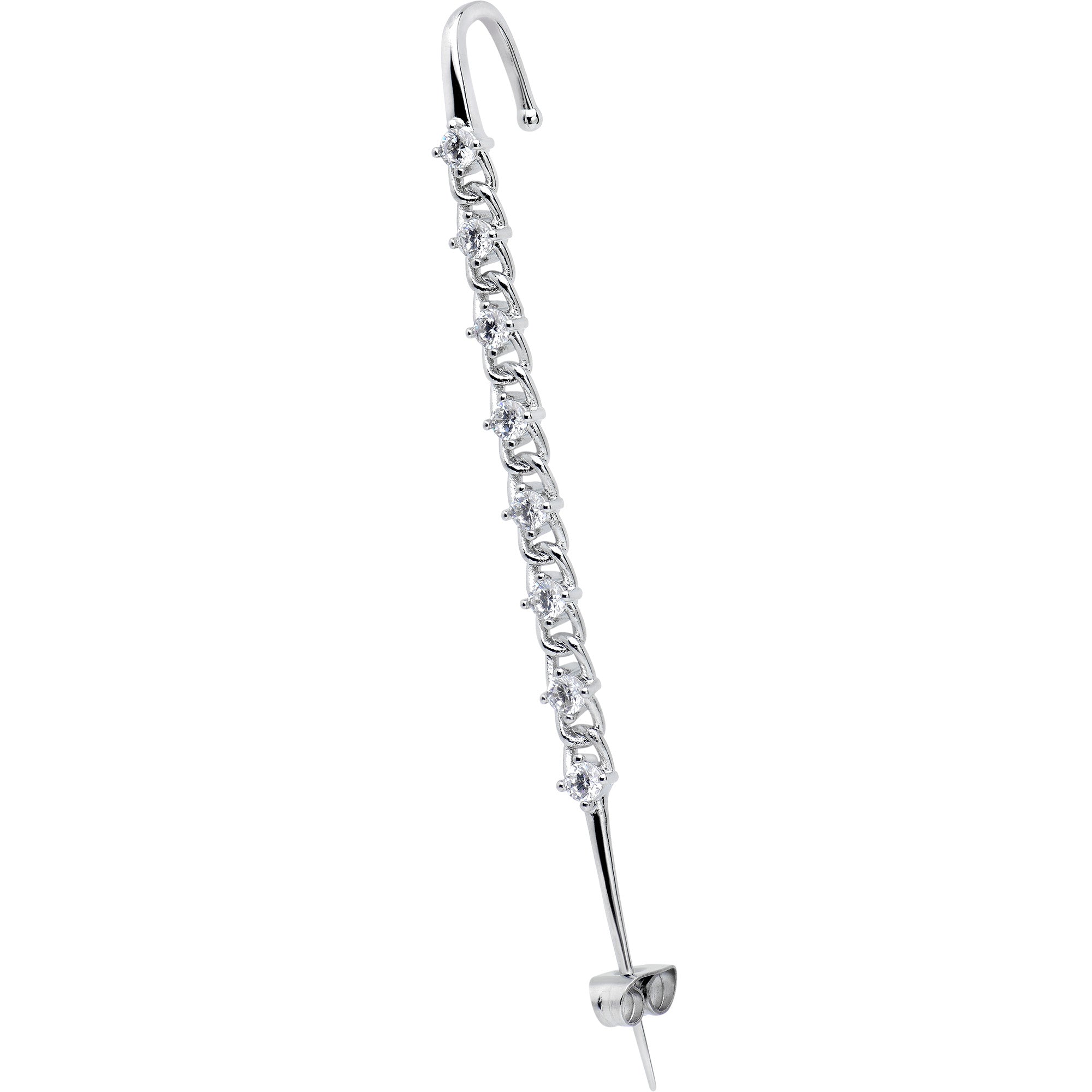 Clear CZ Gem Links Ear Cuff Bar Earring