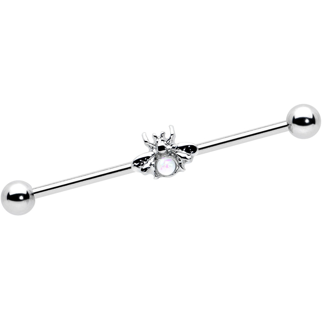 14G White Faux Opal Bee Beautiful Insect Industrial Barbell 38mm