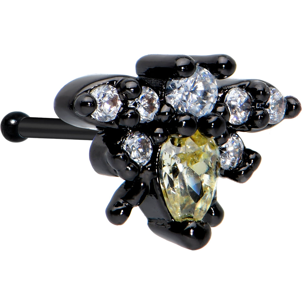 20G 1/4 Clear Yellow Gem Black Butterfly Nose Bone