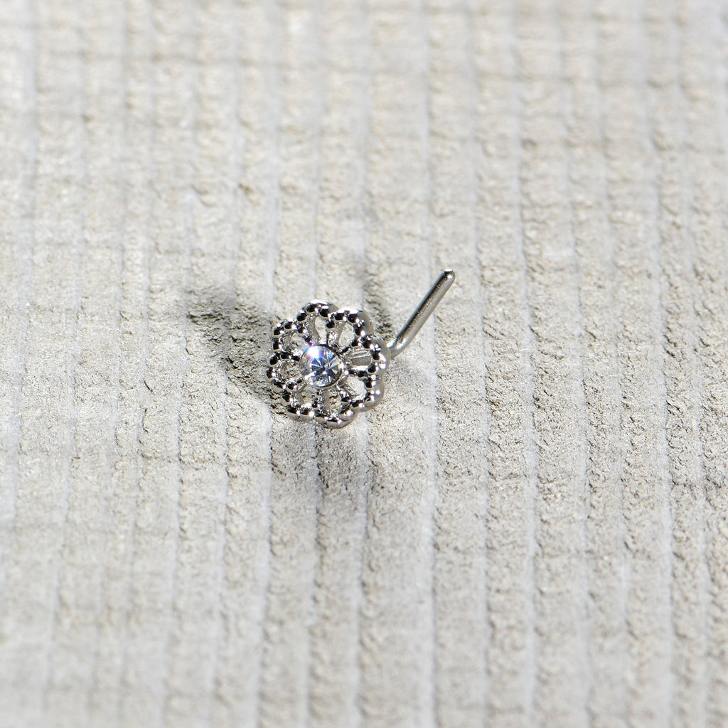 20G 7mm Clear Gem Epic Fabulous Flower L Shape Nose Ring