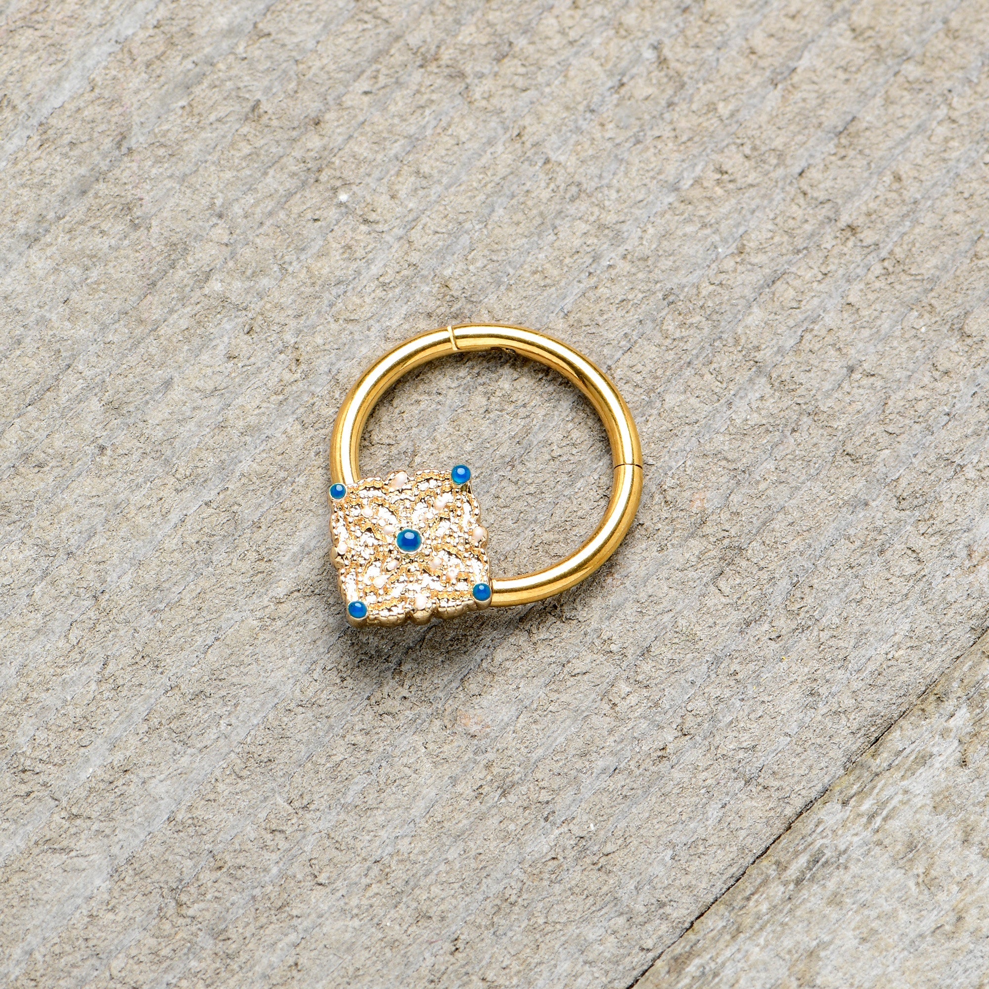 16G 3/8 Gold Tone Lacy Rhombus Hinged Segment Ring