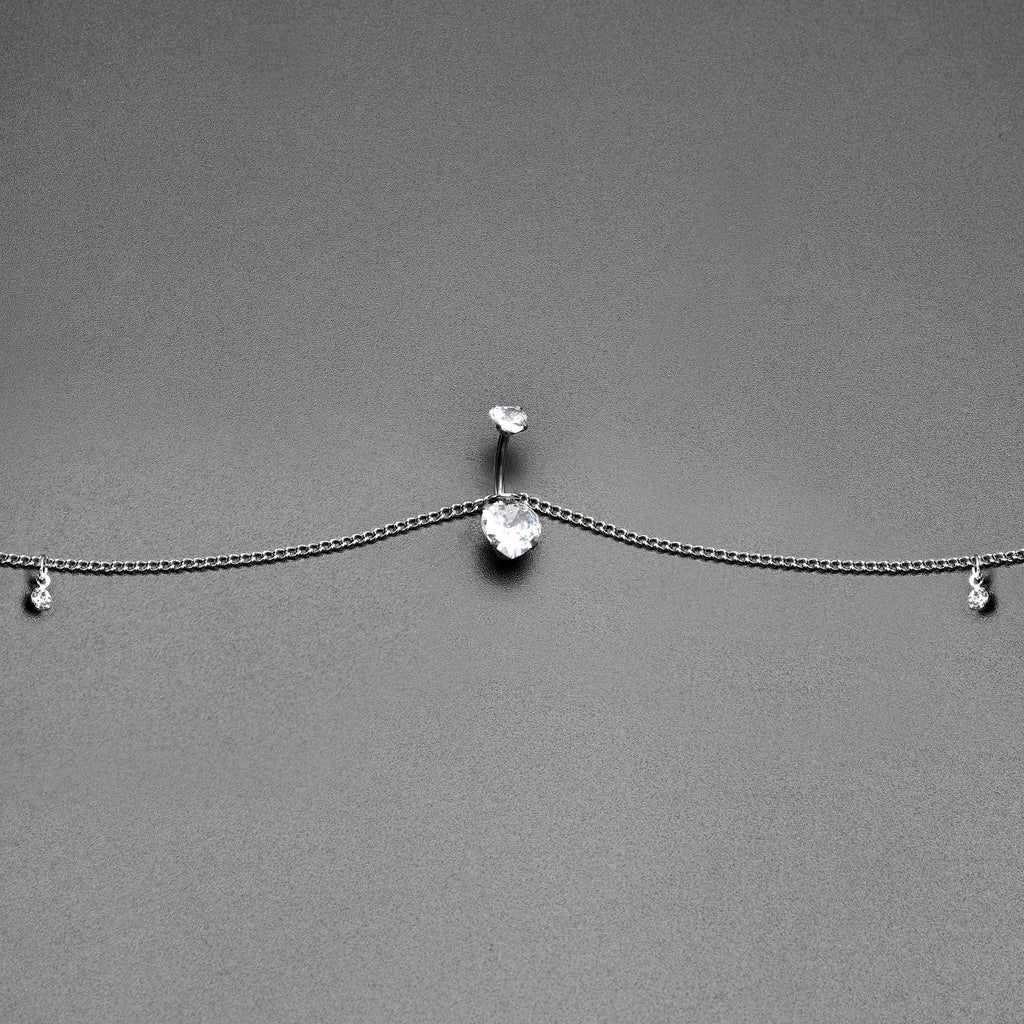 Clear Gem Double Heart Double Mount Belly Ring Belly Chain