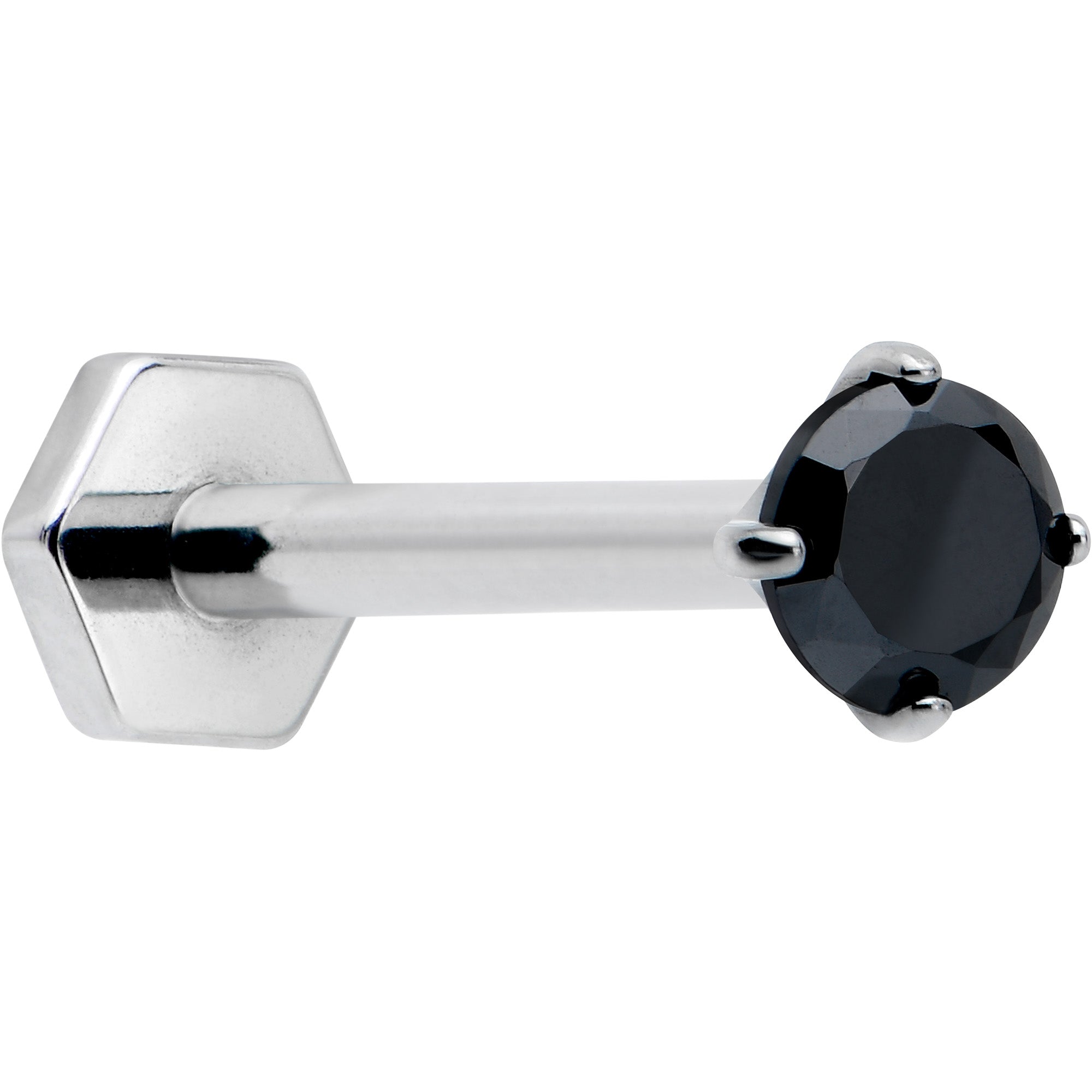 16G 5/16 Black CZ Gem ASTM F-136 Implant Grade Titanium Hex End Labret Tragus
