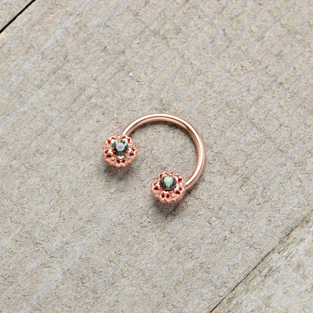 16G 3/8 Purple Tourmaline Rose Gold Tone Flower Circular Barbell