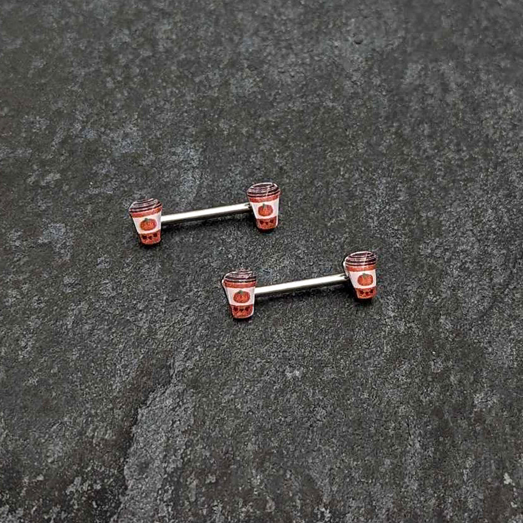 14G 9/16 Sweet Pumpkin Latte Autumn Barbell Nipple Ring Set