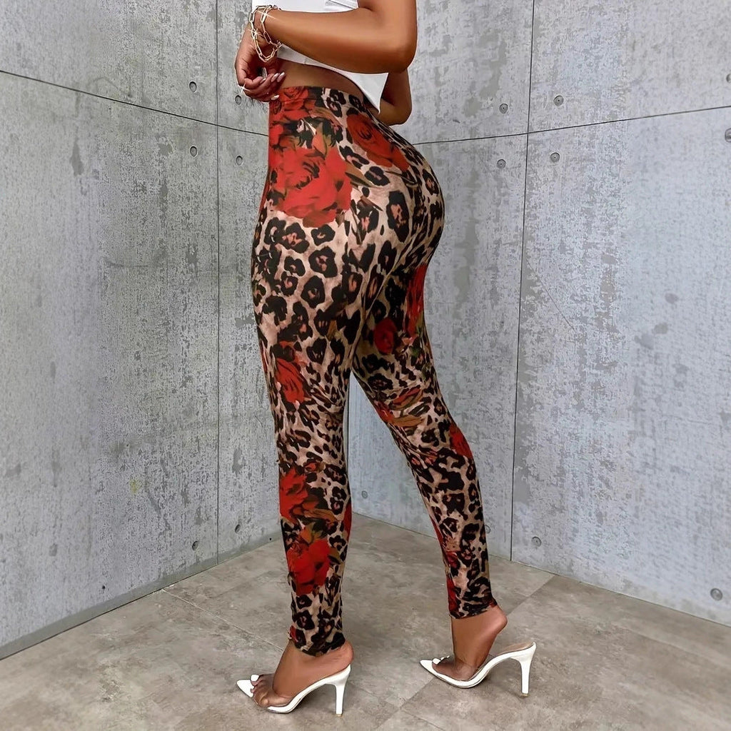 Women Floral Print Stretchy Waist Plus Size Leggings