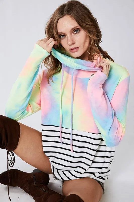 Tie Dye French Terry Cowl Neck Top