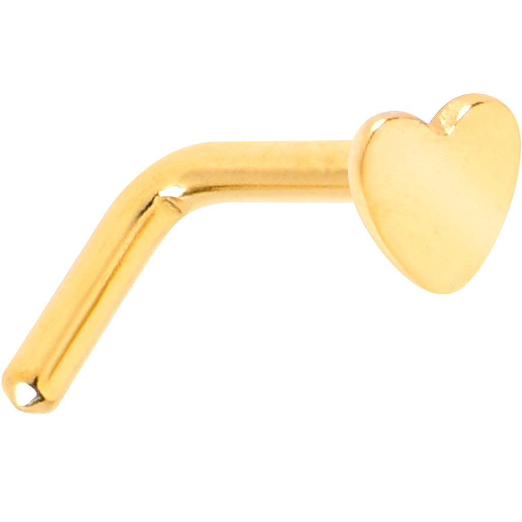 18G 1/4 Gold Tone ASTM F-136 Implant Grade Titanium Heart End L Shape Nose Ring