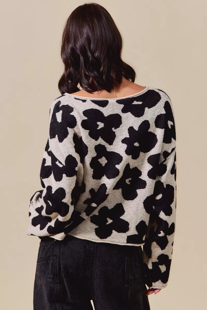Loose Fit Flower Lightweight Sweater Top