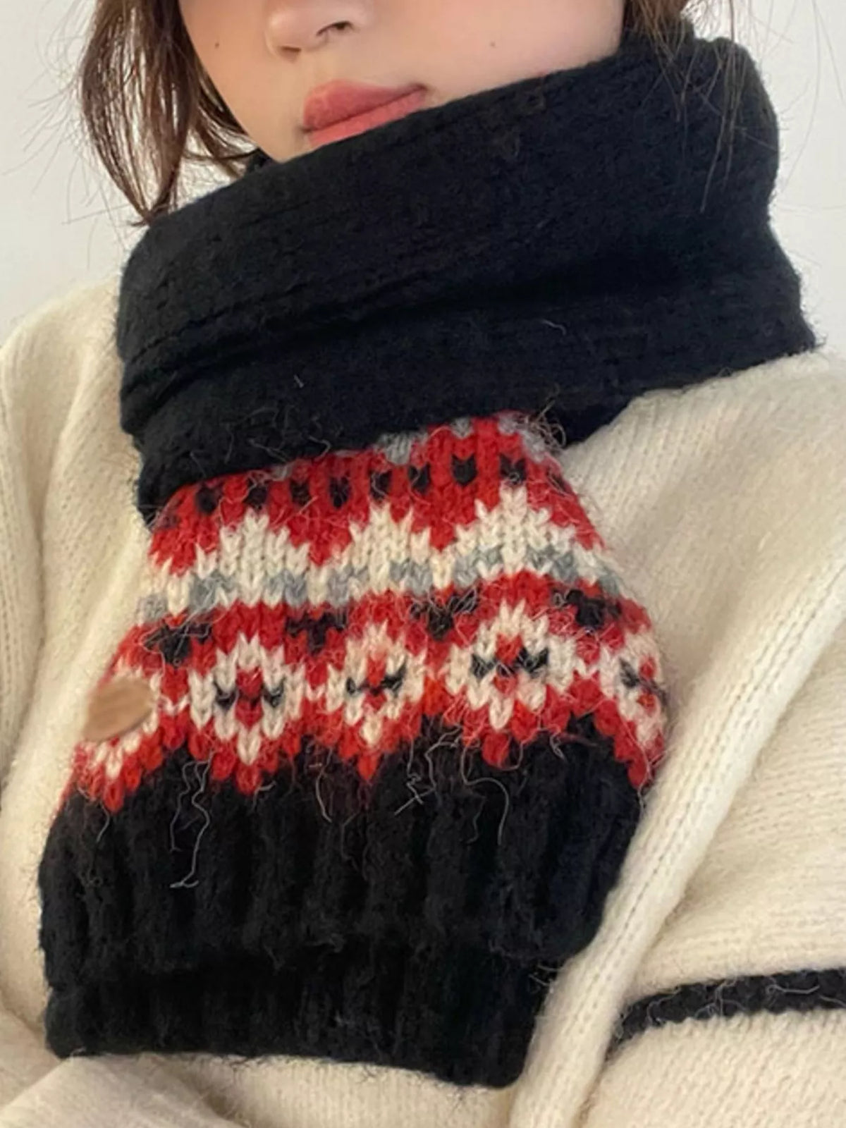 Nordic Pattern Knitted Winter Scarf