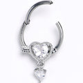 16G 3/8 Clear Gem Fusion of Love Arrow Heart Hinged Segment Ring