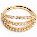 18G 3/8 Clear CZ Gem Gold Tone Faux Triple Hoop Closure Ring