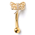16G 5/16 Clear Gem Gold Tone Filigree Dragonfly Curved Eyebrow Ring