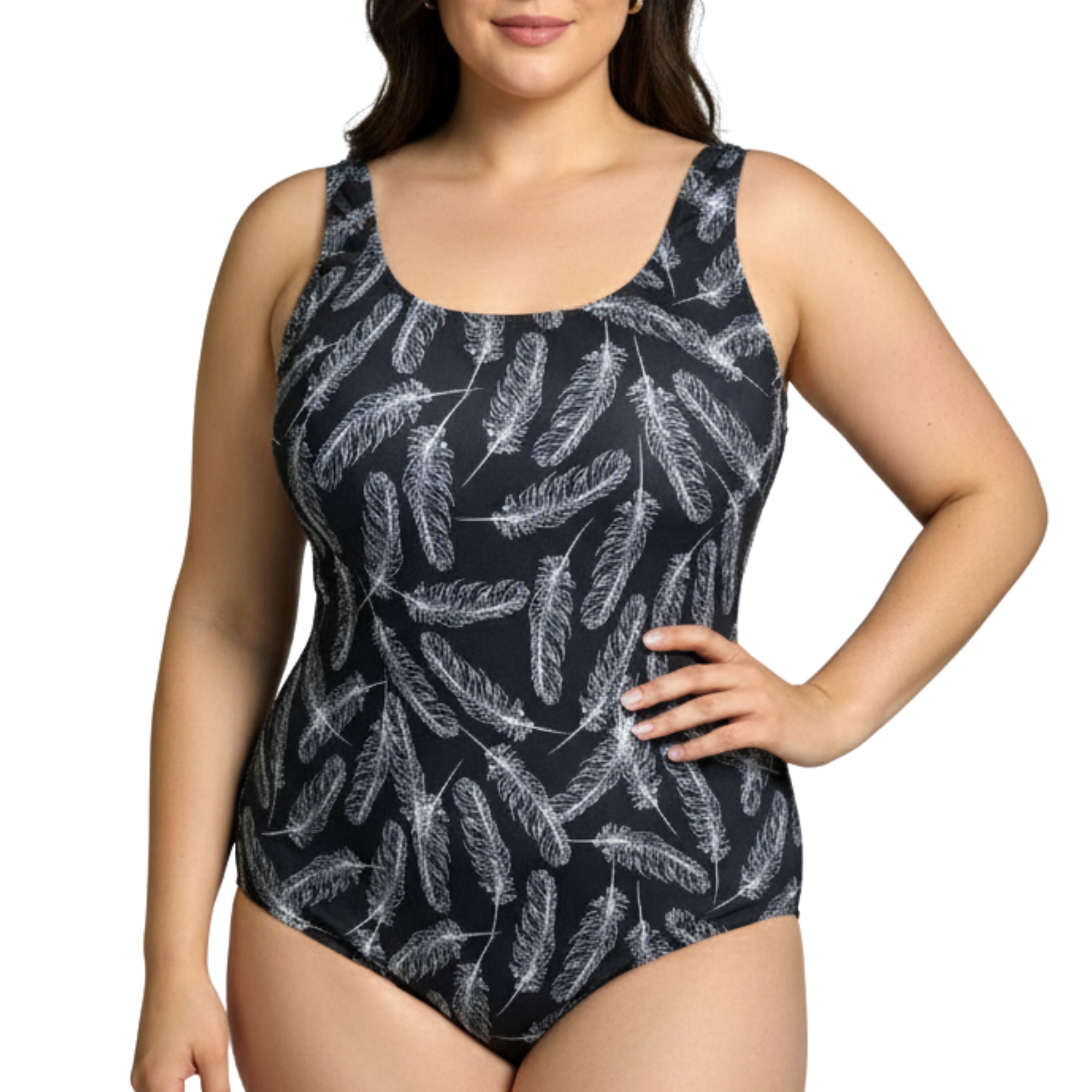 InstantFigure Feathers  One Piece Basic Scoop Tank Swimsuit 78310P