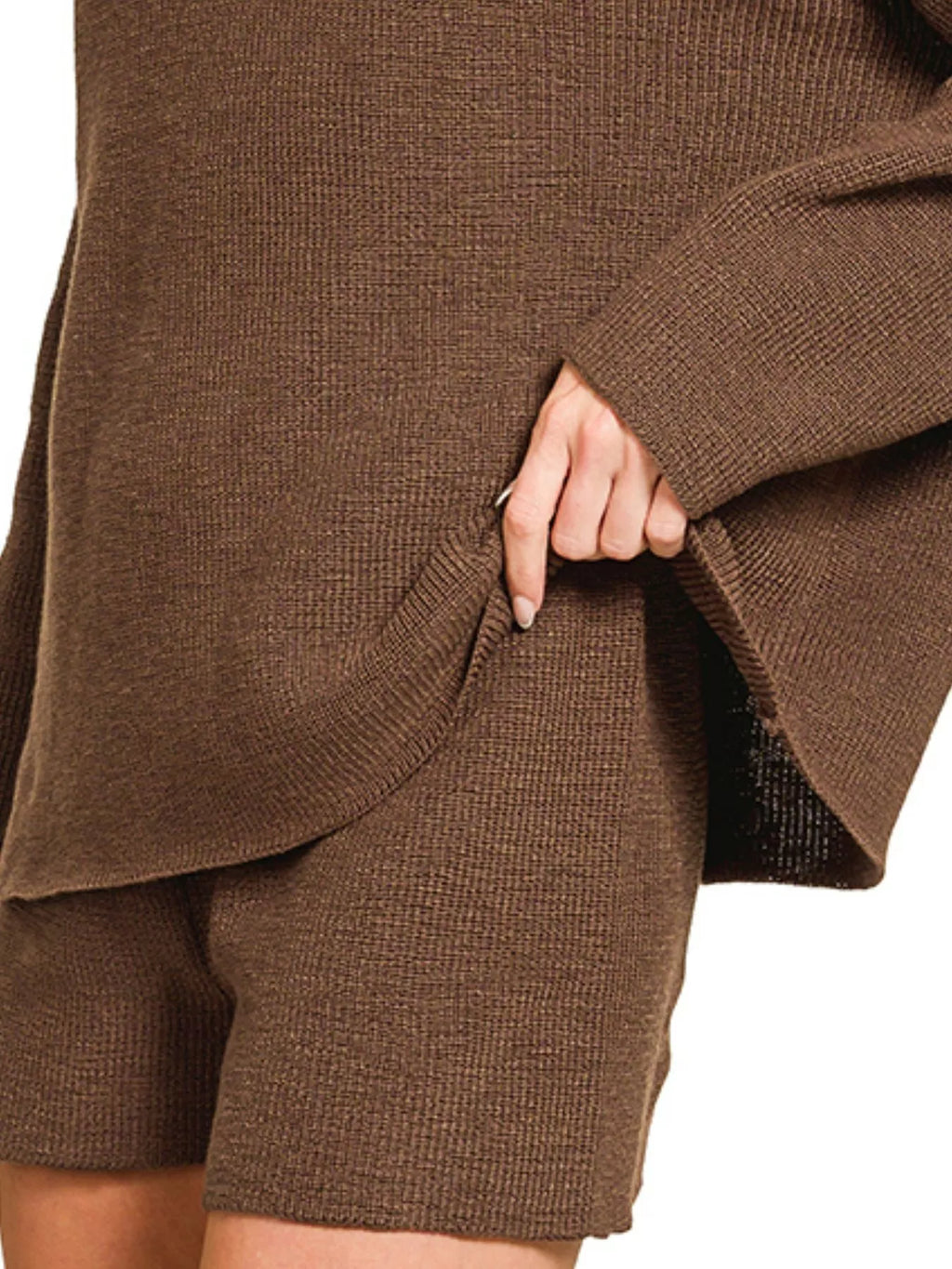 Round Neck Knit Top and Shorts Sweater Set