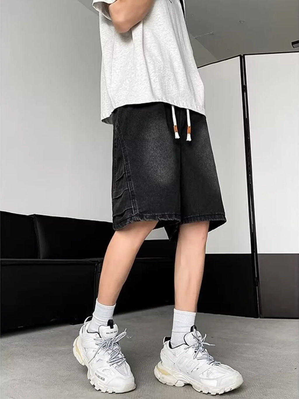Men's Plus Size Wash Loose Fit Denim Shorts